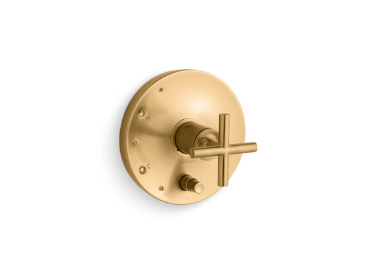 KOHLER K-T14501-3-2MB Purist Rite-Temp valve trim with push-button diverter and cross handle - Vibrant Brushed Moderne Brass