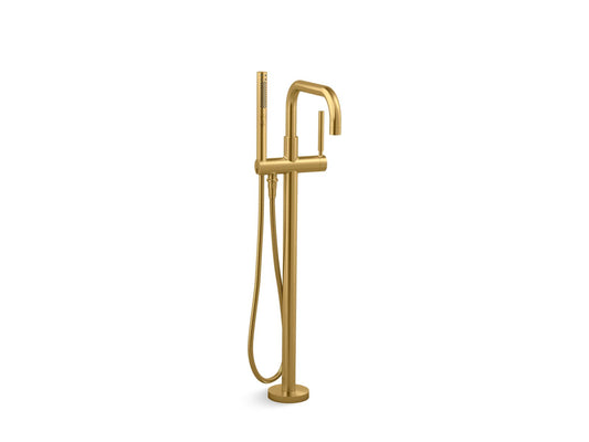 KOHLER K-T97328-4-2MB Purist Floor-Mount Bath Filler Trim With Handshower In Vibrant Brushed Moderne Brass