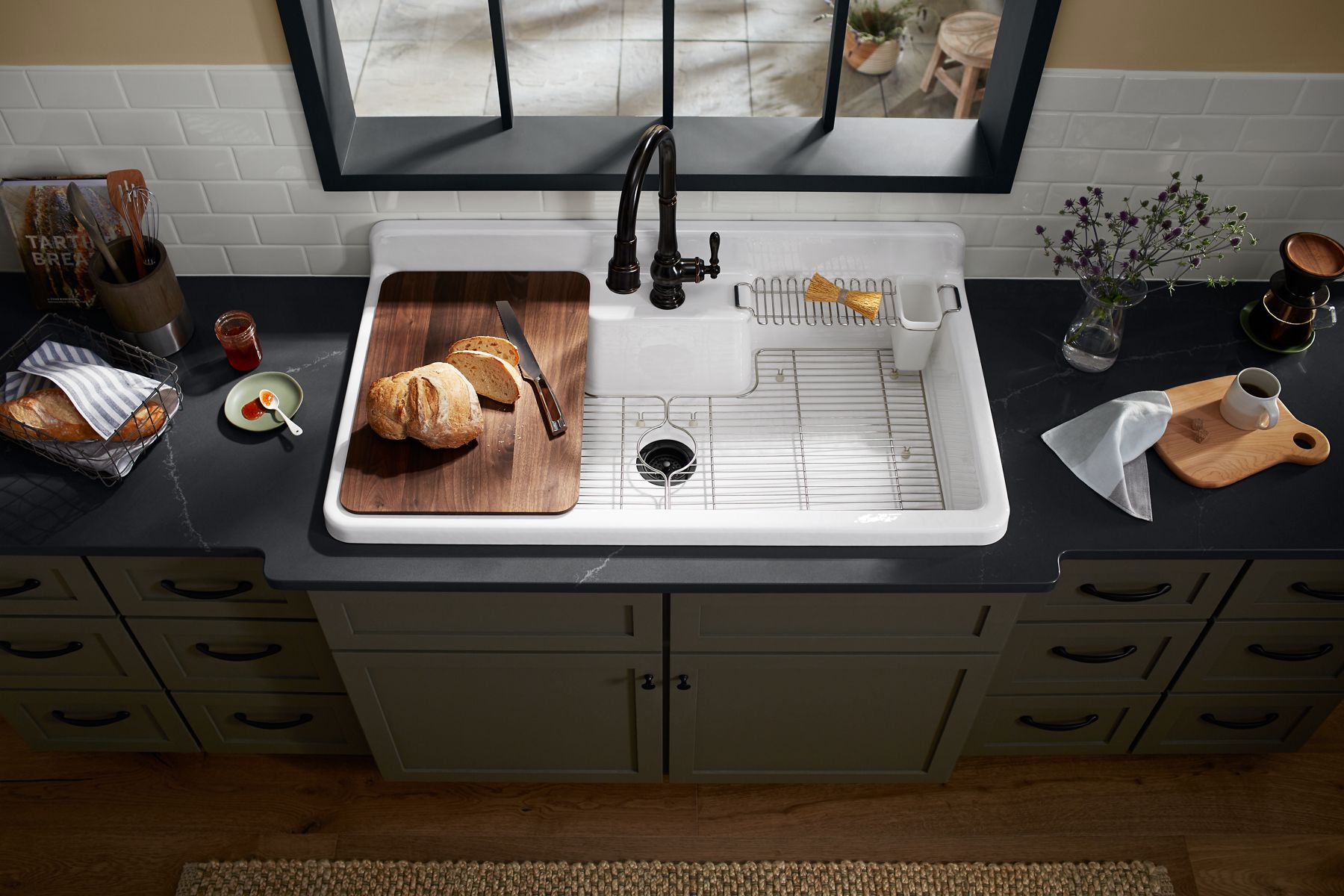 KOHLER K-21103-2HP5-0 Farmstead 45" Top-/Wall-Mount Single-Bowl Workstation Farmhouse Kitchen Sink - White