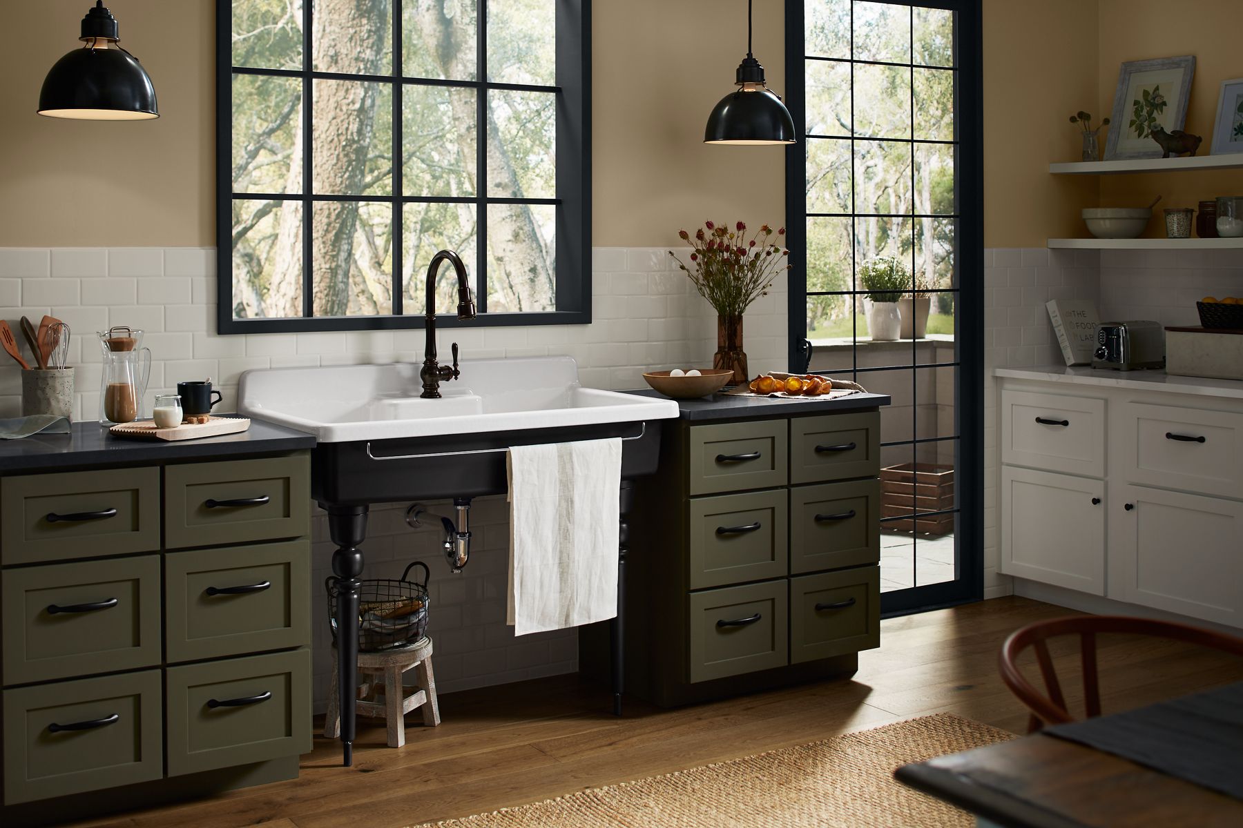 KOHLER K-21103-2HP5-0 Farmstead 45" Top-/Wall-Mount Single-Bowl Workstation Farmhouse Kitchen Sink - White