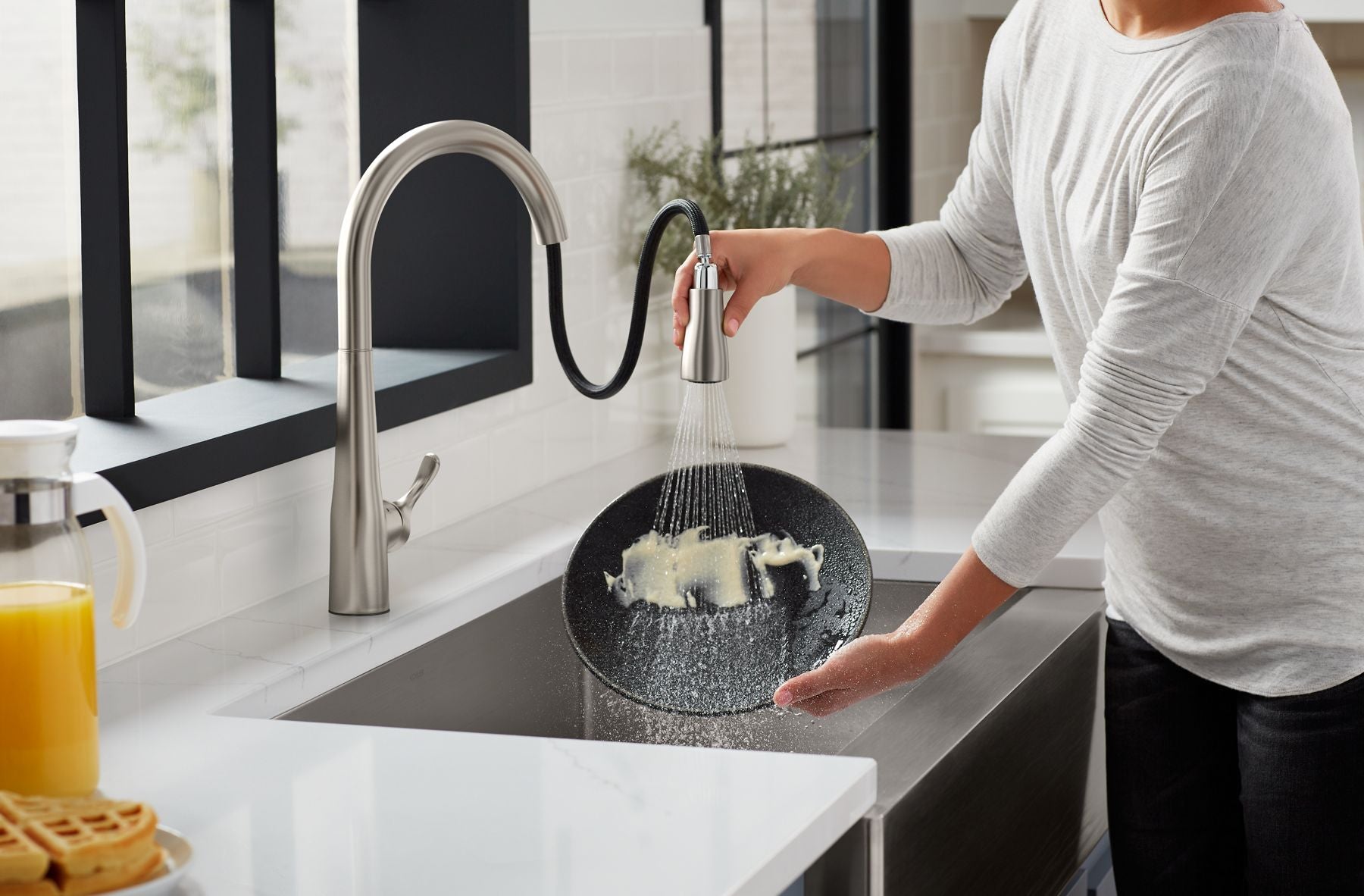 KOHLER K-596-VS Simplice Pull-Down Kitchen Sink Faucet With Three-Function Sprayhead - Vibrant Stainless