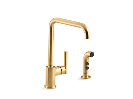 KOHLER K-7508-2MB Purist Single-Handle Kitchen Sink Faucet With Side Sprayer In Vibrant Brushed Moderne Brass