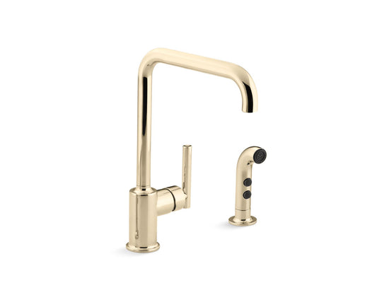 KOHLER K-7508-AF Purist Single-Handle Kitchen Sink Faucet With Side Sprayer In Vibrant French Gold