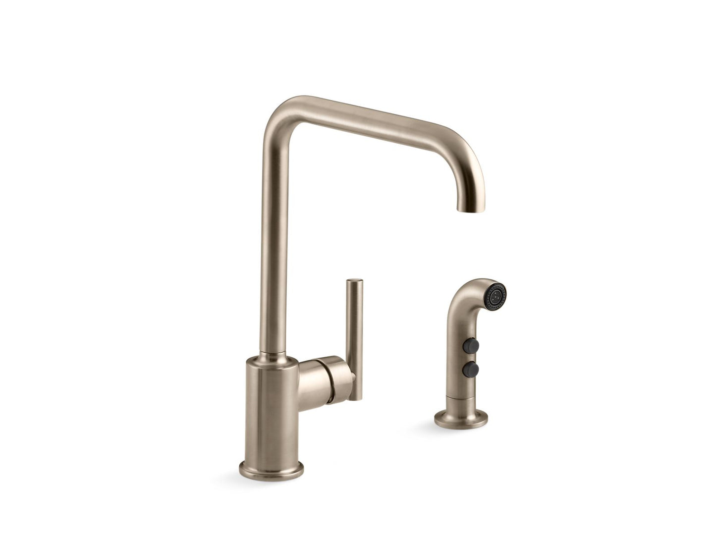 KOHLER K-7508-BV Purist Single-Handle Kitchen Sink Faucet With Side Sprayer In Vibrant Brushed Bronze