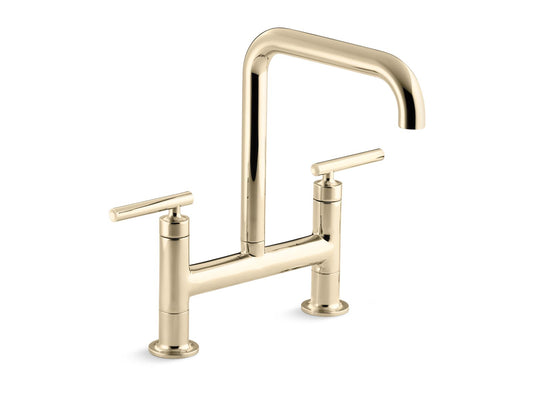 KOHLER K-7547-4-AF Purist Two-Hole Bridge Kitchen Sink Faucet In Vibrant French Gold