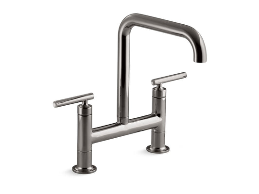 KOHLER K-7547-4-TT Purist Two-Hole Bridge Kitchen Sink Faucet In Vibrant Titanium