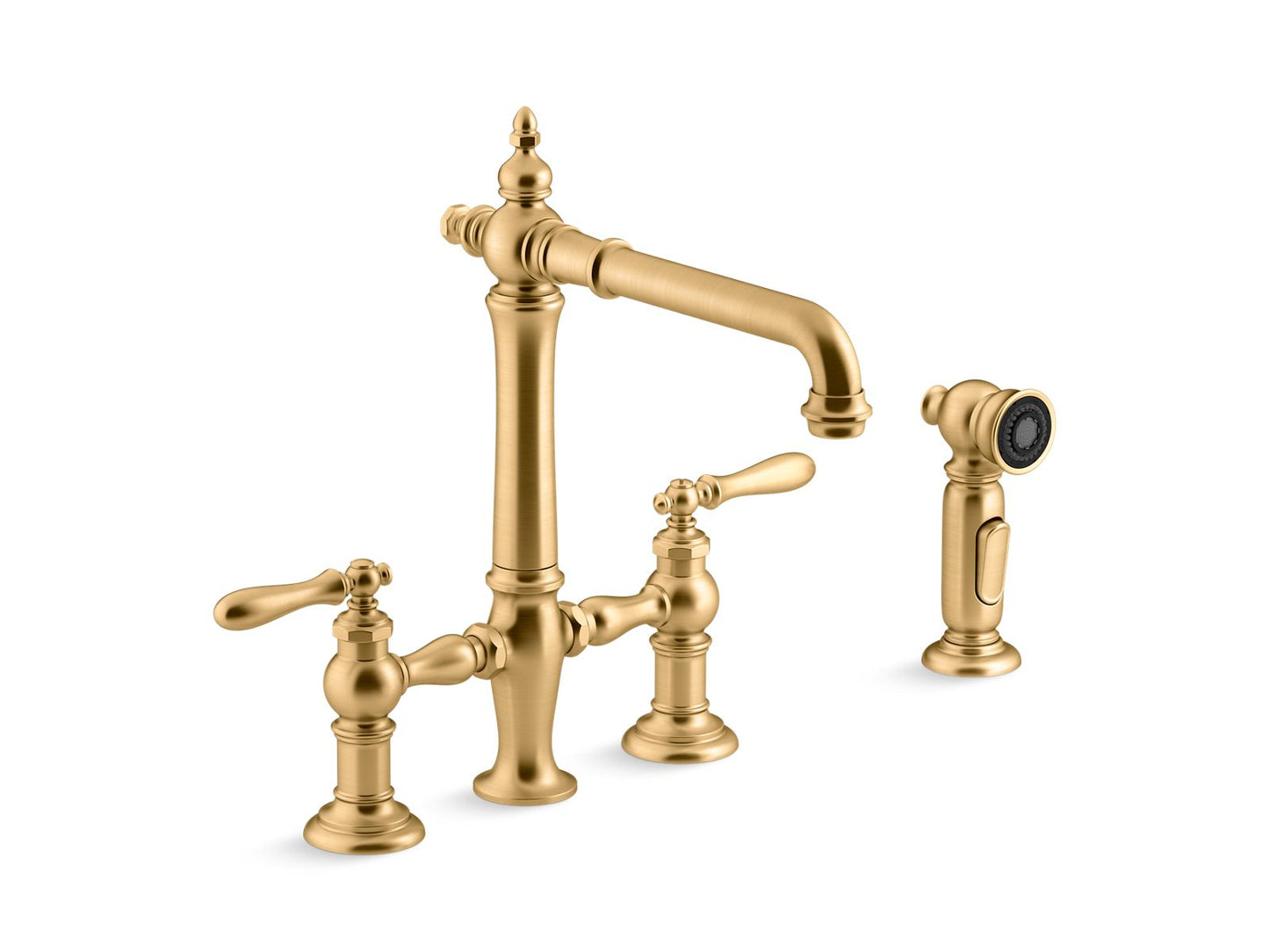 KOHLER K-76519-4-2MB Artifacts Two-Hole Bridge Kitchen Sink Faucet With Side Sprayer In Vibrant Brushed Moderne Brass