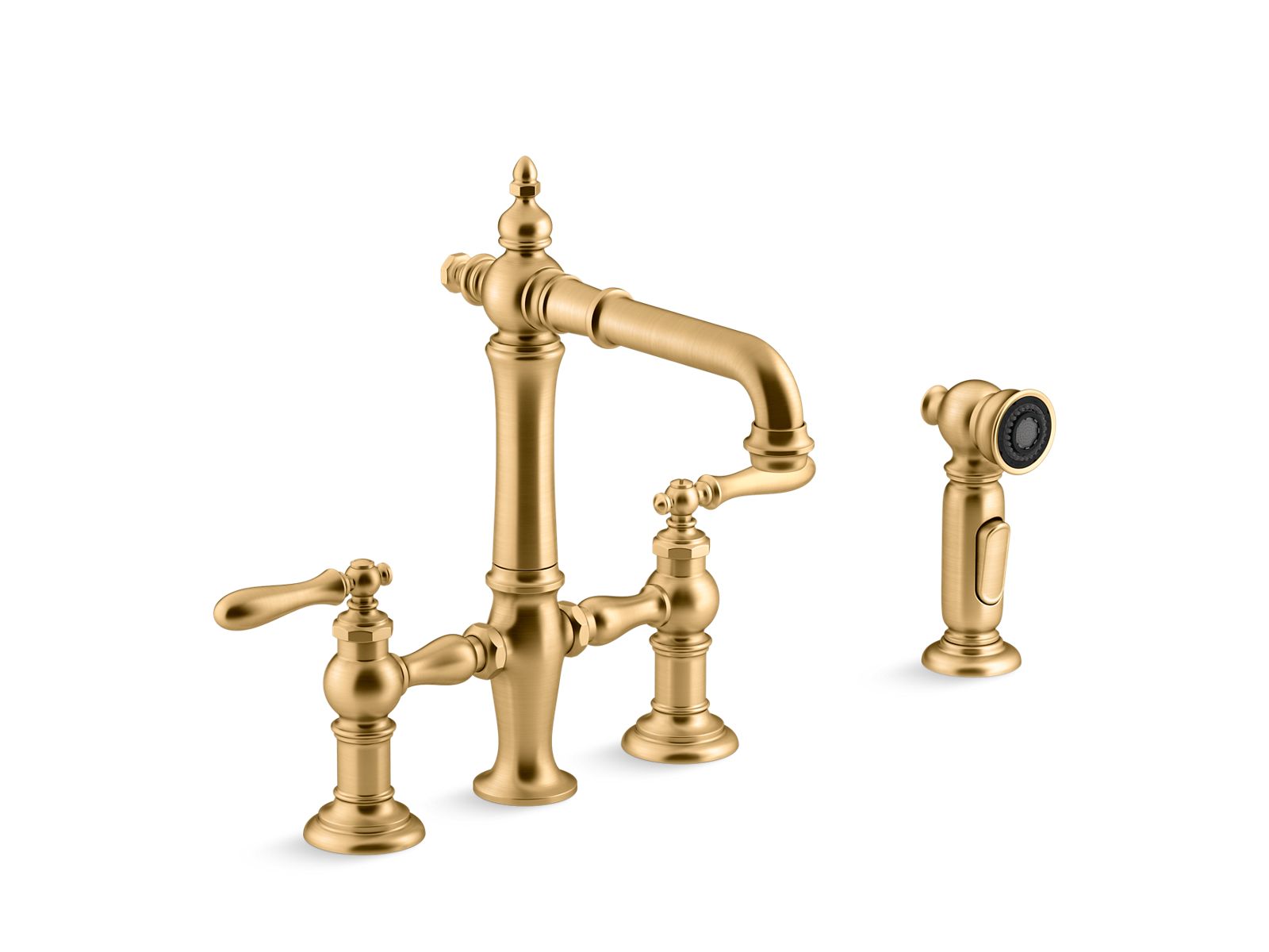 KOHLER K-76520-4-2MB Artifacts Two-Hole Bridge Bar Sink Faucet With Side Sprayer In Vibrant Brushed Moderne Brass