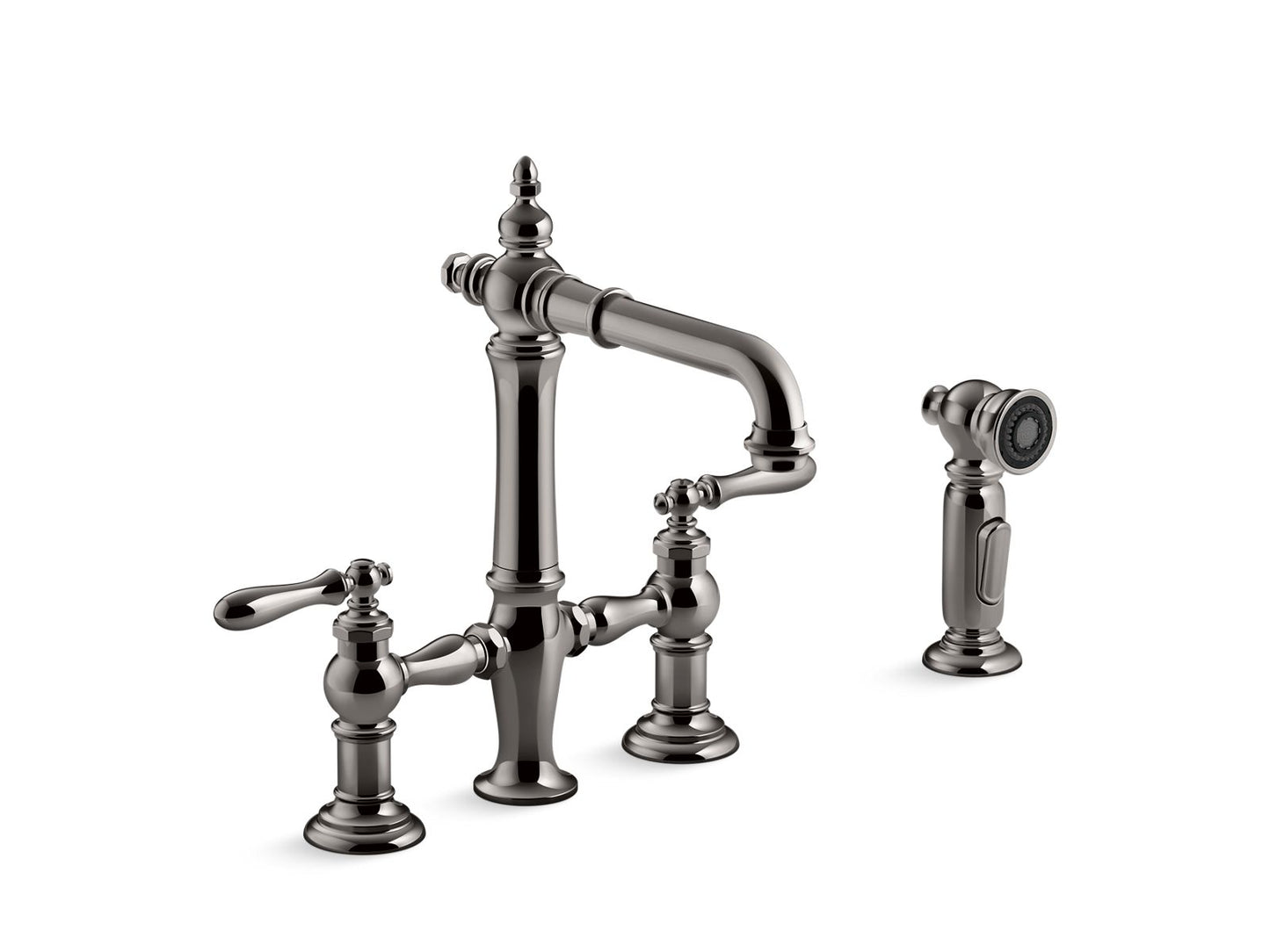 KOHLER K-76520-4-TT Artifacts Two-Hole Bridge Bar Sink Faucet With Side Sprayer In Vibrant Titanium