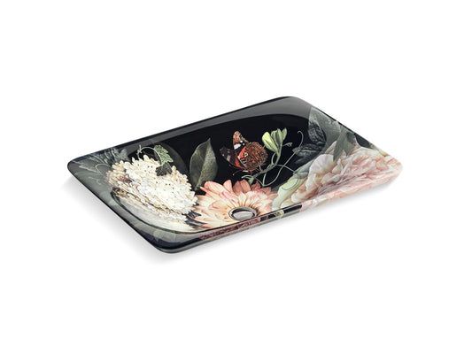 KOHLER K-30334-DM1-0 Dutchmaster Blush Floral Carillon 21-1/4" Rectangular Drop-In Bathroom Sink, No Overflow In Blush Floral