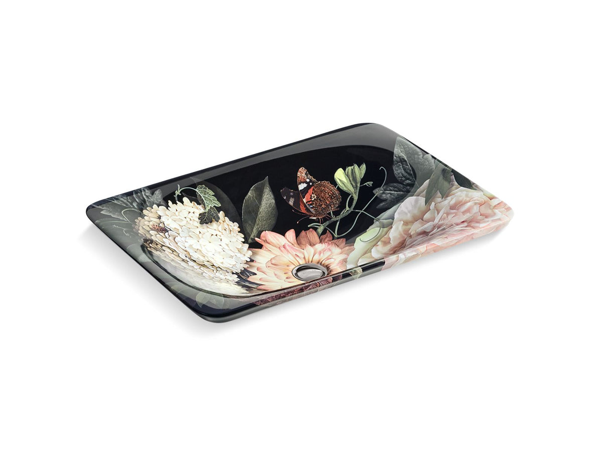 KOHLER K-30334-DM1-0 Dutchmaster Blush Floral Carillon 21-1/4" Rectangular Drop-In Bathroom Sink, No Overflow - Blush Floral