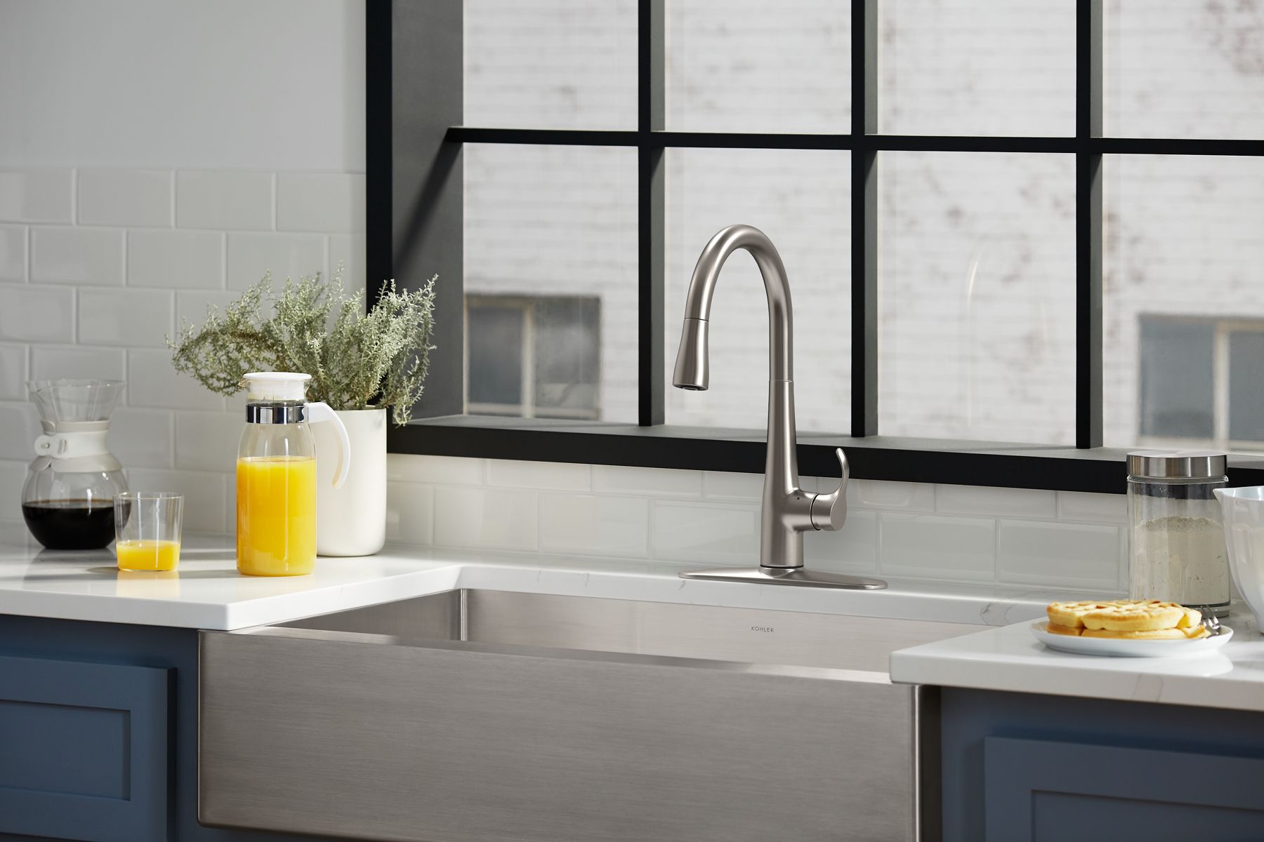 KOHLER K-22036-CP Simplice Touchless Pull-Down Kitchen Sink Faucet With Three-Function Sprayhead - Polished Chrome