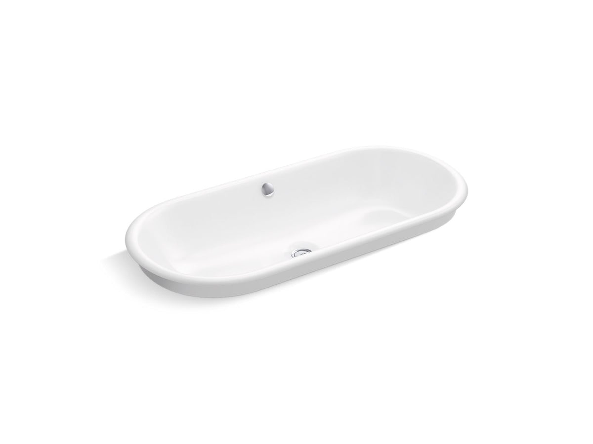 KOHLER K-20213-W-FF Iron Plains 33" Oval Drop-In/Undermount/Vessel Bathroom Sink With White Painted Underside - Sea Salt