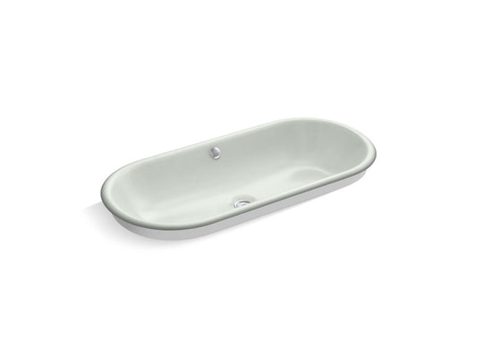 KOHLER K-20213-W-FF Iron Plains 33" Oval Drop-In/Undermount/Vessel Bathroom Sink With White Painted Underside In Sea Salt