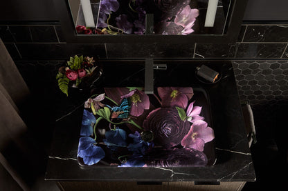 KOHLER K-30334-DM2-0 Dutchmaster Midnight Floral Carillon 21-1/4" rectangular drop-in bathroom sink, no overflow - Midnight Floral