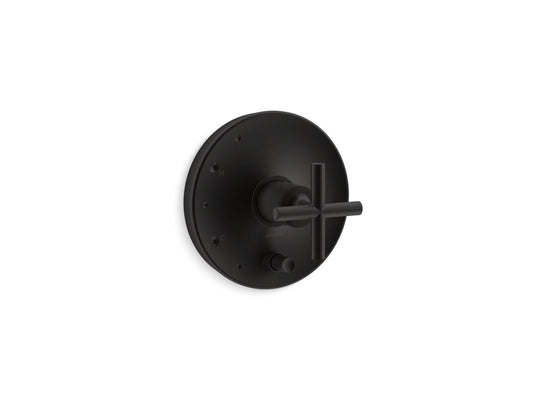 KOHLER K-T14501-3-BL Purist Rite-Temp Valve Trim With Push-Button Diverter And Cross Handle In Matte Black