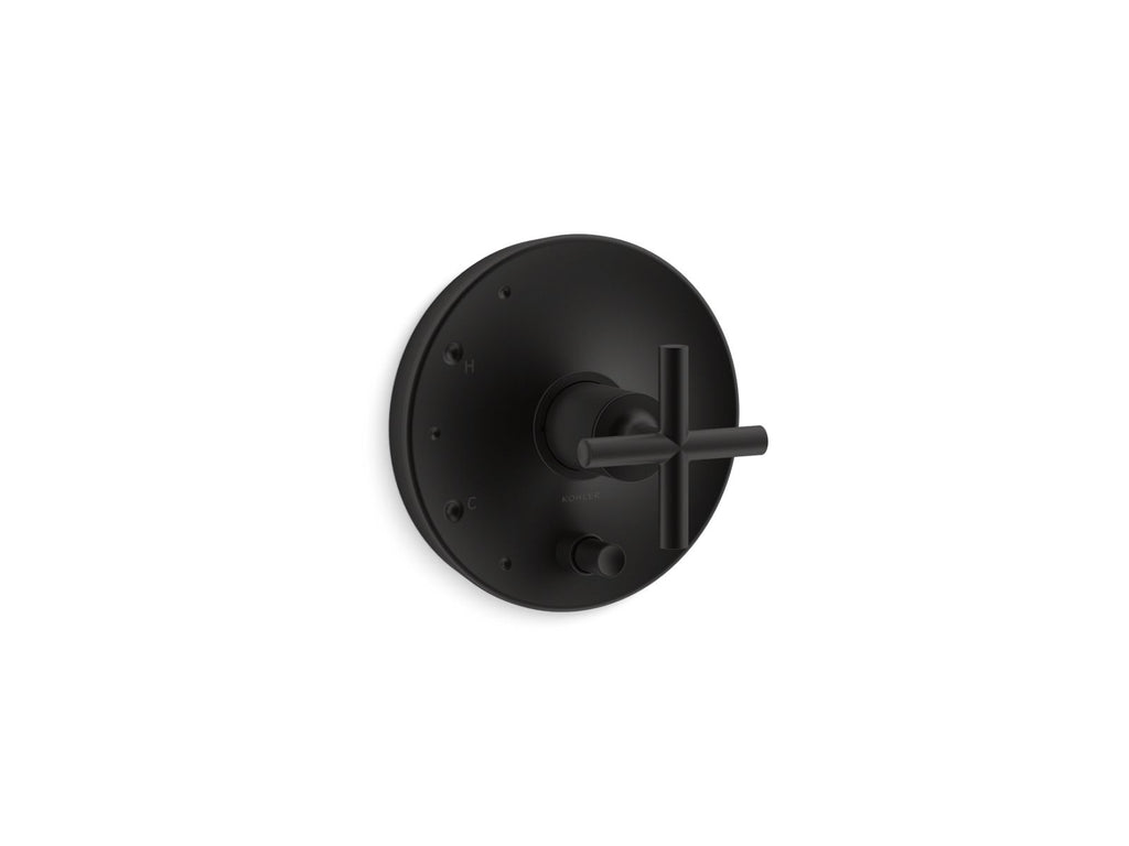 KOHLER K-T14501-3-BL Purist Rite-Temp Valve Trim With Push-Button Diverter And Cross Handle - Matte Black