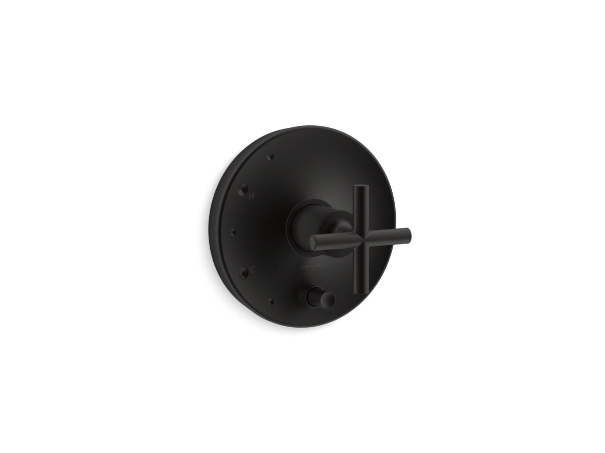 KOHLER K-T14501-3-BL Purist Rite-Temp Valve Trim With Push-Button Diverter And Cross Handle - Matte Black