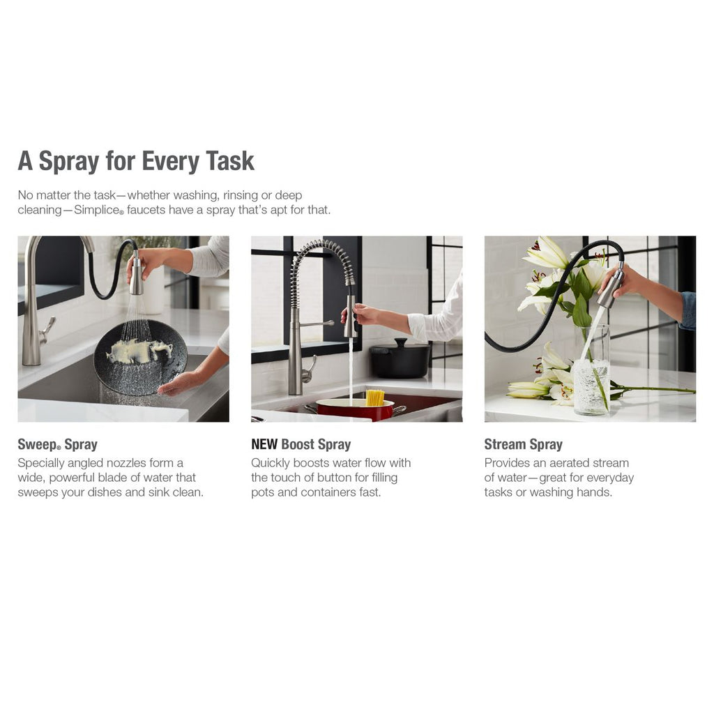 KOHLER K-596-VS Simplice Pull-Down Kitchen Sink Faucet With Three-Function Sprayhead - Vibrant Stainless