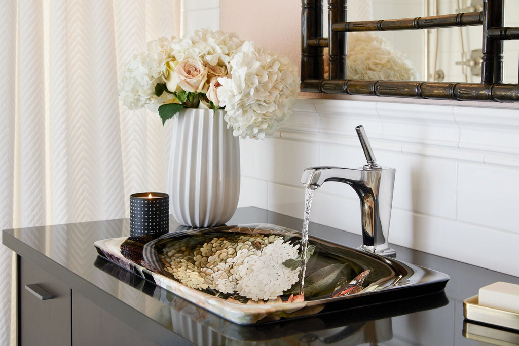 KOHLER K-30334-DM1-0 Dutchmaster Blush Floral Carillon 21-1/4" Rectangular Drop-In Bathroom Sink, No Overflow - Blush Floral