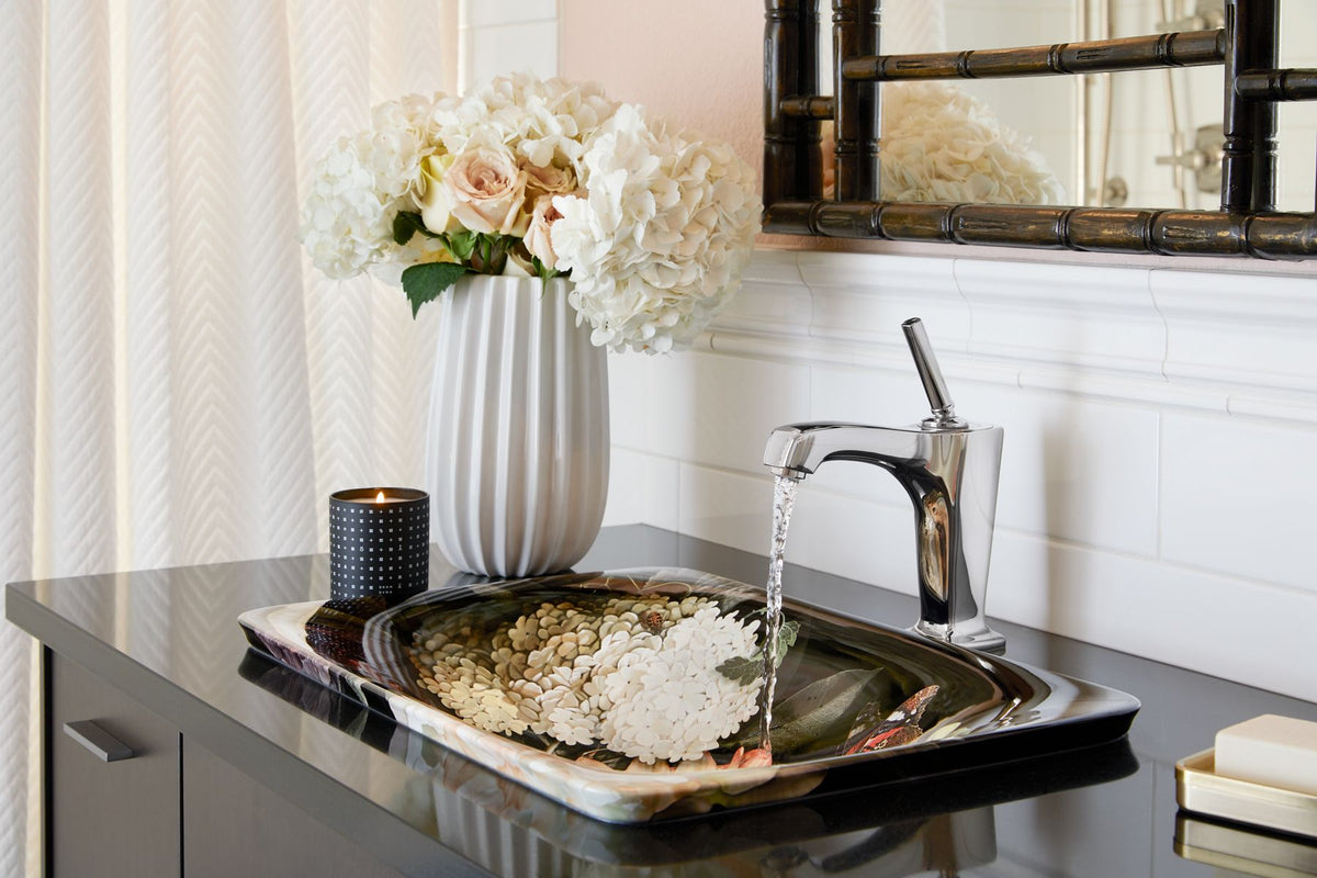 KOHLER K-30334-DM1-0 Dutchmaster Blush Floral Carillon 21-1/4" Rectangular Drop-In Bathroom Sink, No Overflow - Blush Floral
