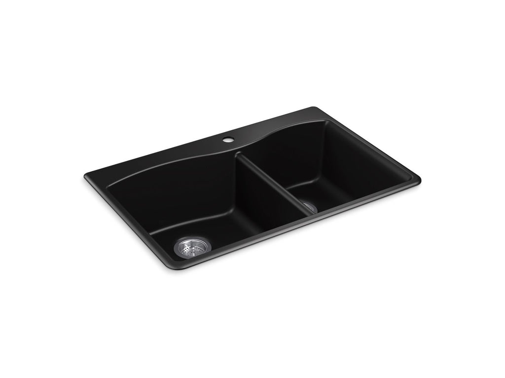 KOHLER K-28002-1-CM1 Kennon 33" Top-/Undermount Double-Bowl Kitchen Sink - Matte Black