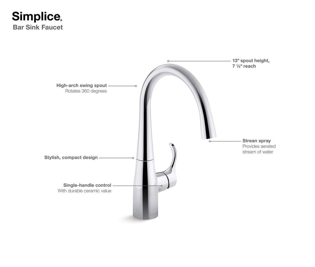 KOHLER K-22034-2MB Simplice Single-Handle Bar Sink Faucet - Vibrant Brushed Moderne Brass