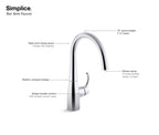 KOHLER K-22034-2MB Simplice Single-Handle Bar Sink Faucet - Vibrant Brushed Moderne Brass