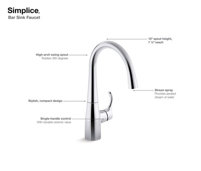 KOHLER K-22034-CP Simplice Single-handle bar sink faucet - Polished Chrome
