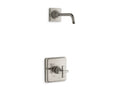KOHLER K-TLS13134-3A-BN Pinstripe Pure Rite-Temp Shower Trim Kit With Cross Handle, Without Showerhead - Vibrant Brushed Nickel