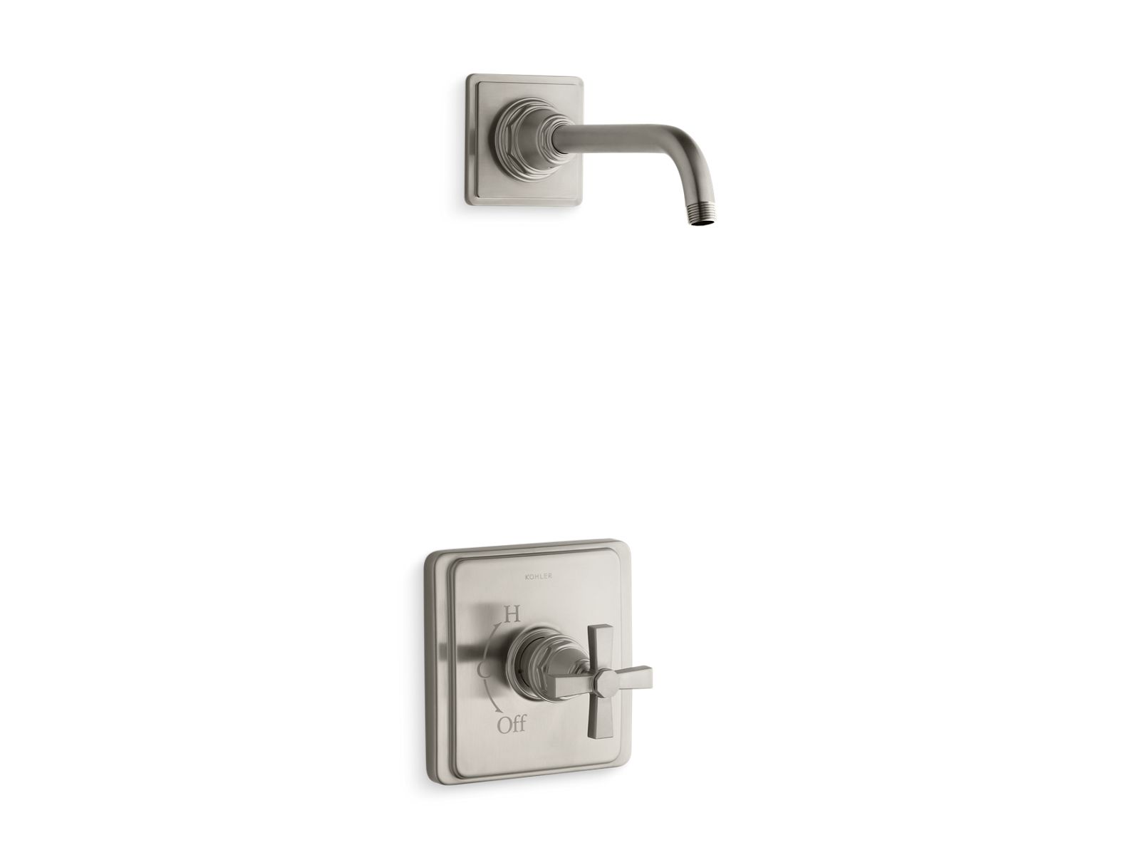 KOHLER K-TLS13134-3A-BN Pinstripe Pure Rite-Temp Shower Trim Kit With Cross Handle, Without Showerhead - Vibrant Brushed Nickel