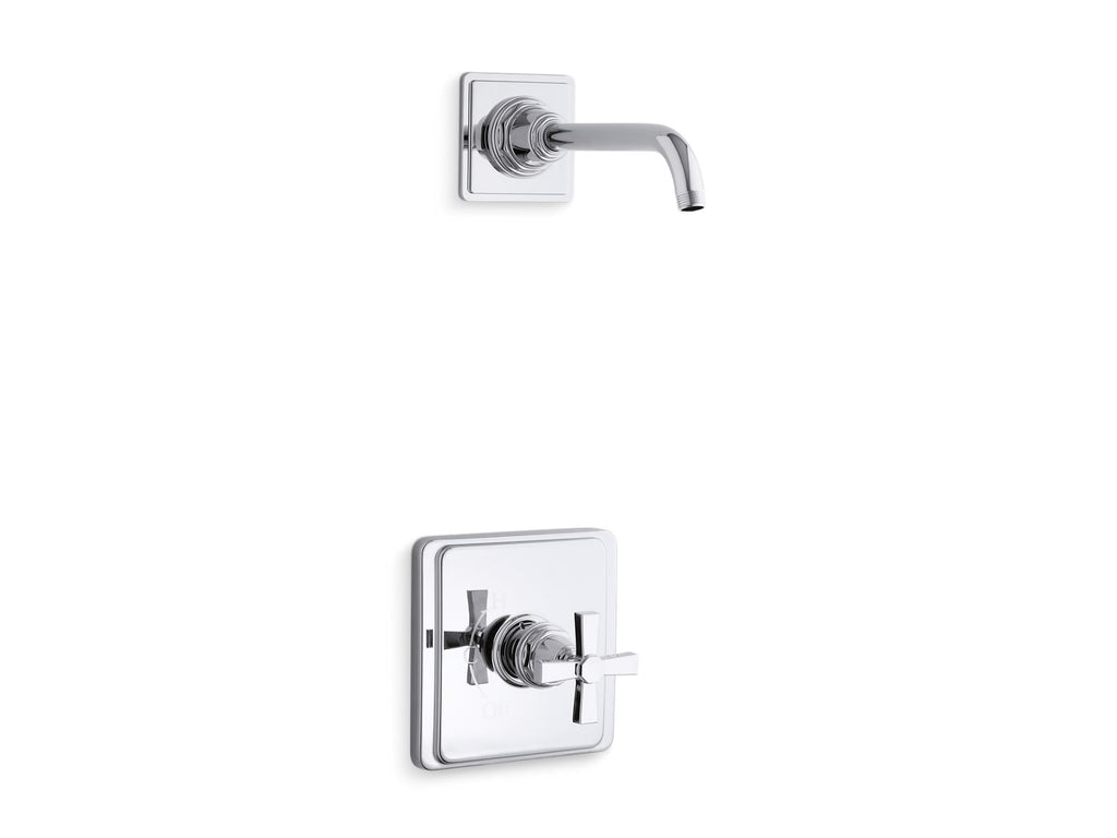 KOHLER K-TLS13134-3A-CP Pinstripe Pure Rite-Temp Shower Trim Kit With Cross Handle, Without Showerhead - Polished Chrome