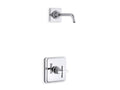 KOHLER K-TLS13134-3A-CP Pinstripe Pure Rite-Temp Shower Trim Kit With Cross Handle, Without Showerhead - Polished Chrome