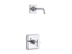KOHLER K-TLS13134-3A-CP Pinstripe Pure Rite-Temp Shower Trim Kit With Cross Handle, Without Showerhead - Polished Chrome