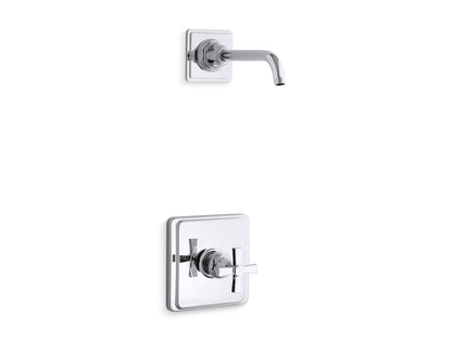 KOHLER K-TLS13134-3A-CP Pinstripe Pure Rite-Temp shower trim kit with cross handle, without showerhead - Polished Chrome