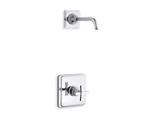 KOHLER K-TLS13134-3A-CP Pinstripe Pure Rite-Temp shower trim kit with cross handle, without showerhead - Polished Chrome