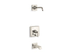 KOHLER K-T13133-4AL-SN Pinstripe Pure Rite-Temp Bath And Shower Trim Kit With Push-Button Diverter And Lever Handle, Without Showerhead - Vibrant Polished Nickel