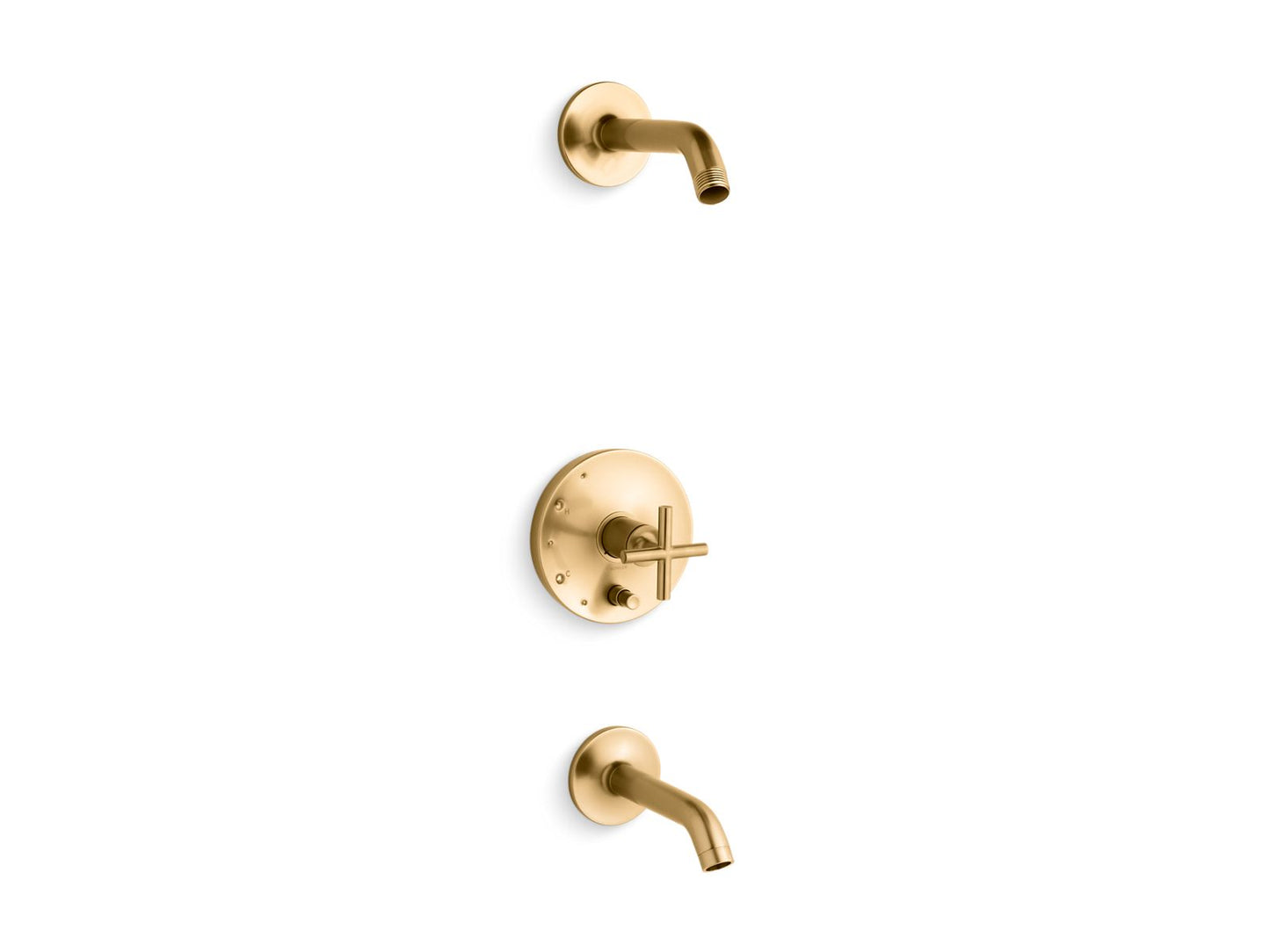 KOHLER K-T14420-3L-2MB Purist Rite-Temp Bath And Shower Trim Kit With Push-Button Diverter And Cross Handle, Without Showerhead In Vibrant Brushed Moderne Brass