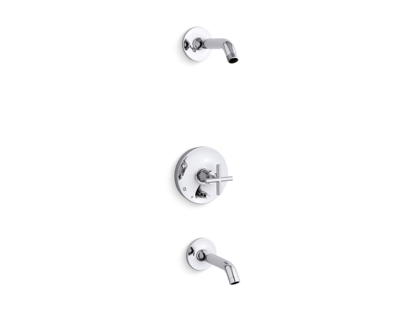KOHLER K-T14420-3L-CP Purist Rite-Temp Bath And Shower Trim Kit With Push-Button Diverter And Cross Handle, Without Showerhead - Polished Chrome