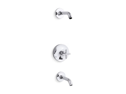 KOHLER K-T14420-3L-CP Purist Rite-Temp bath and shower trim kit with push-button diverter and cross handle, without showerhead - Polished Chrome