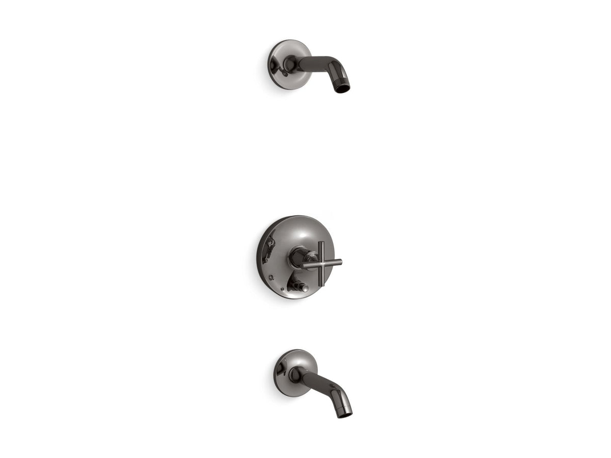 KOHLER K-T14420-3L-TT Purist Rite-Temp Bath And Shower Trim Kit With Push-Button Diverter And Cross Handle, Without Showerhead - Vibrant Titanium