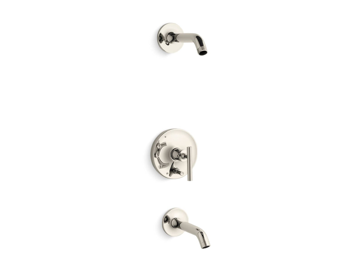 KOHLER K-T14420-4L-SN Purist Rite-Temp bath and shower trim kit with push-button diverter and lever handle, without showerhead - Vibrant Polished Nickel