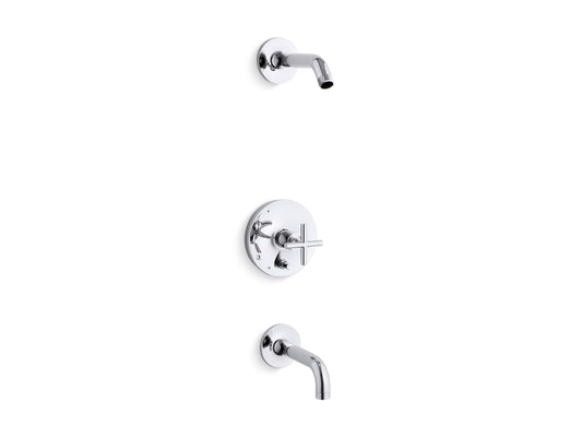 KOHLER K-T14421-3L-CP Purist Rite-Temp Bath And Shower Trim Kit With Push-Button Diverter And Cross Handle, Without Showerhead In Polished Chrome