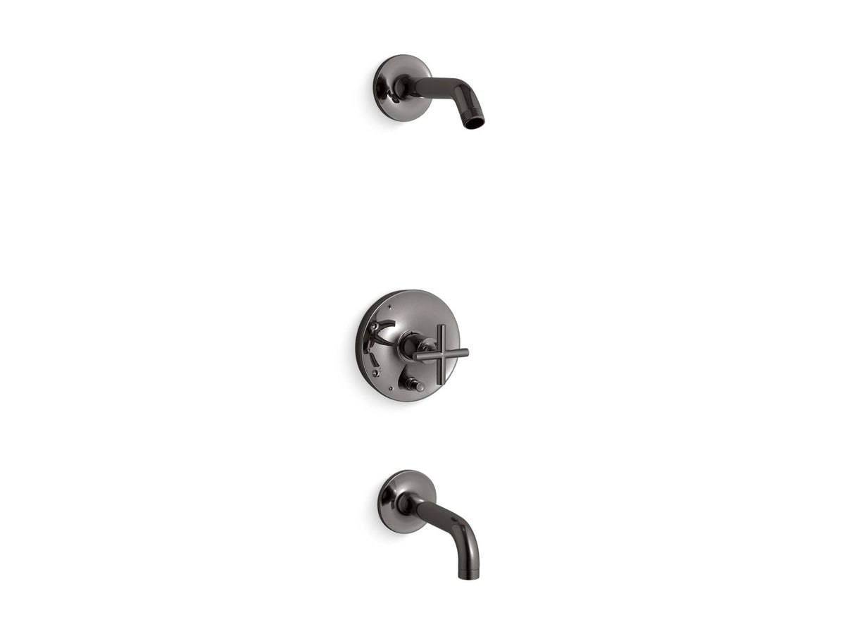 KOHLER K-T14421-3L-TT Purist Rite-Temp Bath And Shower Trim Kit With Push-Button Diverter And Cross Handle, Without Showerhead - Vibrant Titanium
