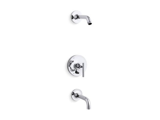KOHLER K-T14421-4L-CP Purist Rite-Temp bath and shower trim kit with push-button diverter and lever handle, without showerhead - Polished Chrome