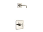 KOHLER K-TLS13134-3A-SN Pinstripe Pure Rite-Temp Shower Trim Kit With Cross Handle, Without Showerhead - Vibrant Polished Nickel
