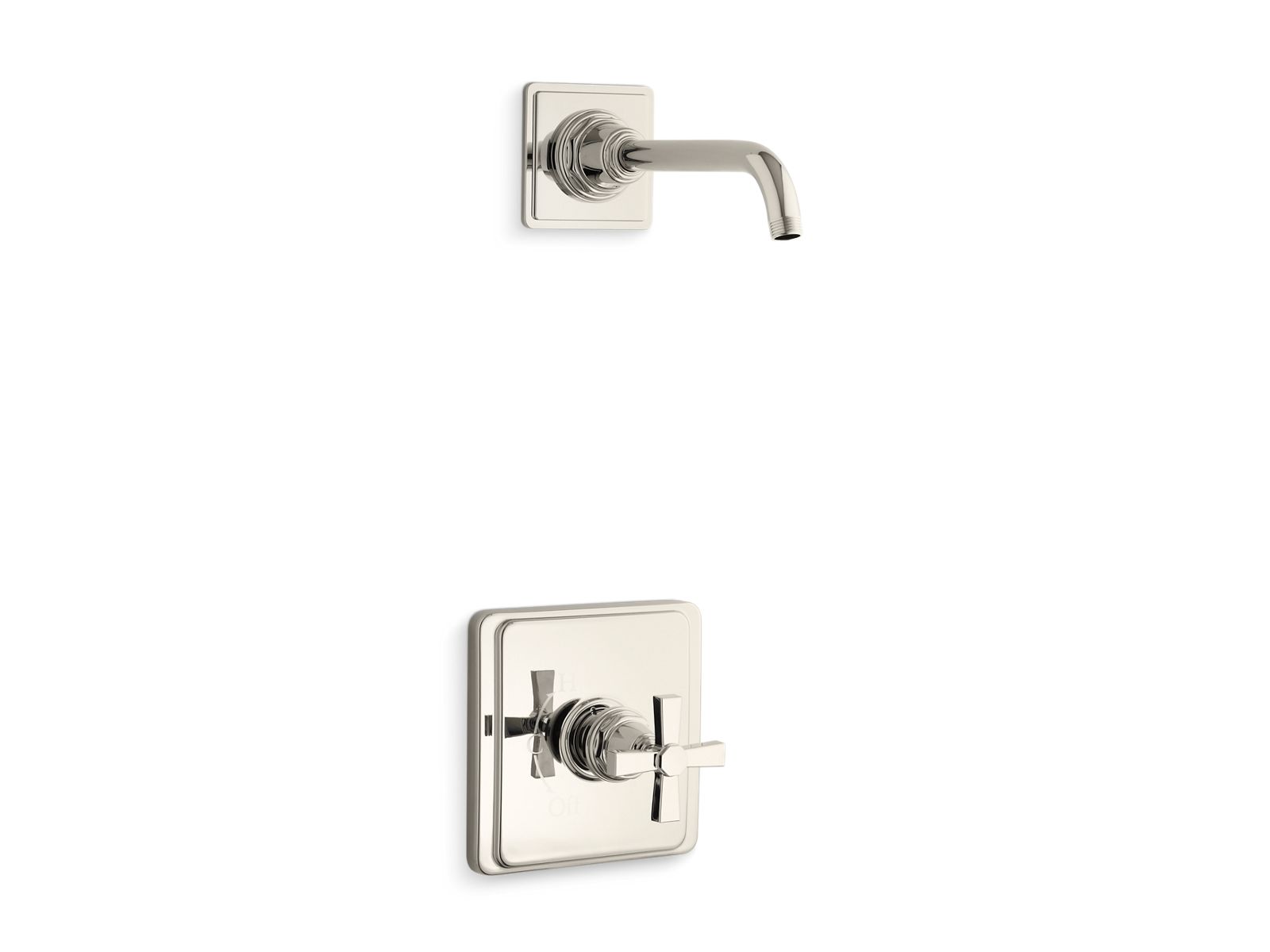 KOHLER K-TLS13134-3A-SN Pinstripe Pure Rite-Temp Shower Trim Kit With Cross Handle, Without Showerhead - Vibrant Polished Nickel