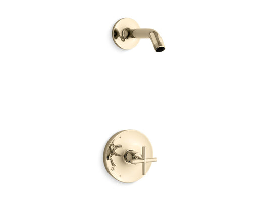 KOHLER K-TLS14422-3-AF Purist Rite-Temp Shower Trim Kit With Cross Handle, Without Showerhead In Vibrant French Gold