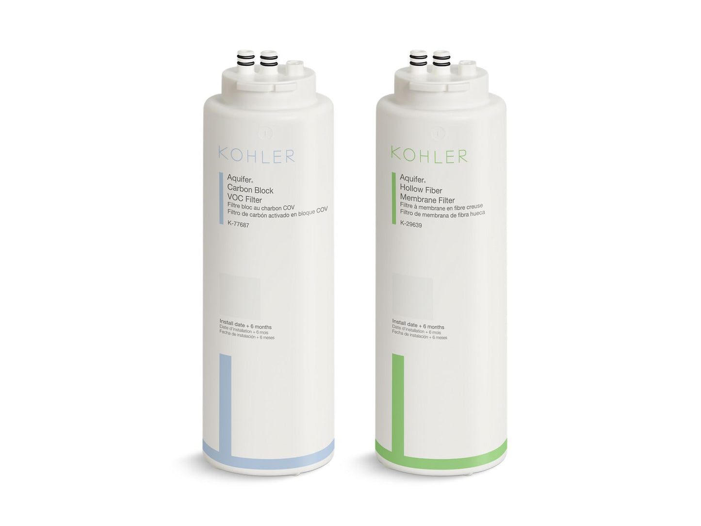 KOHLER K-29651-NA Aquifer+ Replacement filter cartridge two-pack with hollow fiber membrane and carbon block VOC
