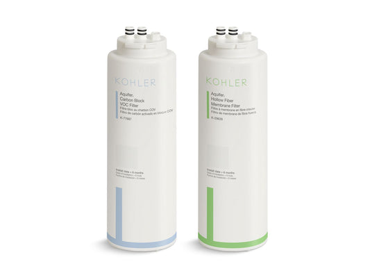 KOHLER K-29651-NA Aquifer+ Replacement filter cartridge two-pack with hollow fiber membrane and carbon block VOC